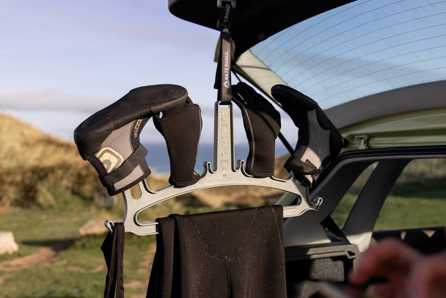 C-Monsta x Waterhaul wetsuit hanger from Eco-Friendly-Online-Shop, crafted from recycled marine plastics for sustainable surf and watersports gear storage.