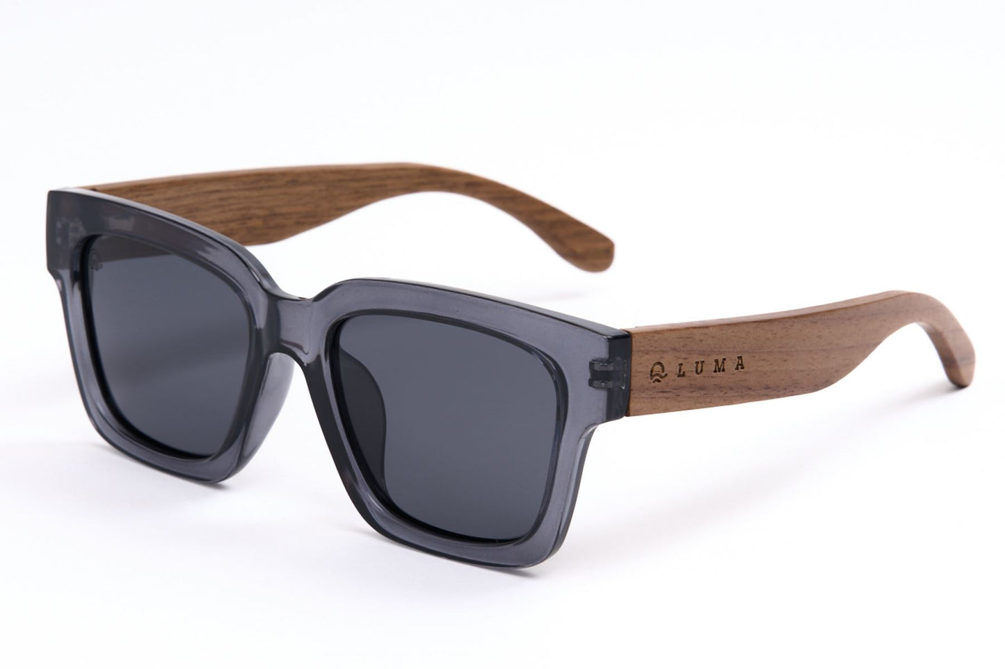 Sunglasses with wooden arms on a white background