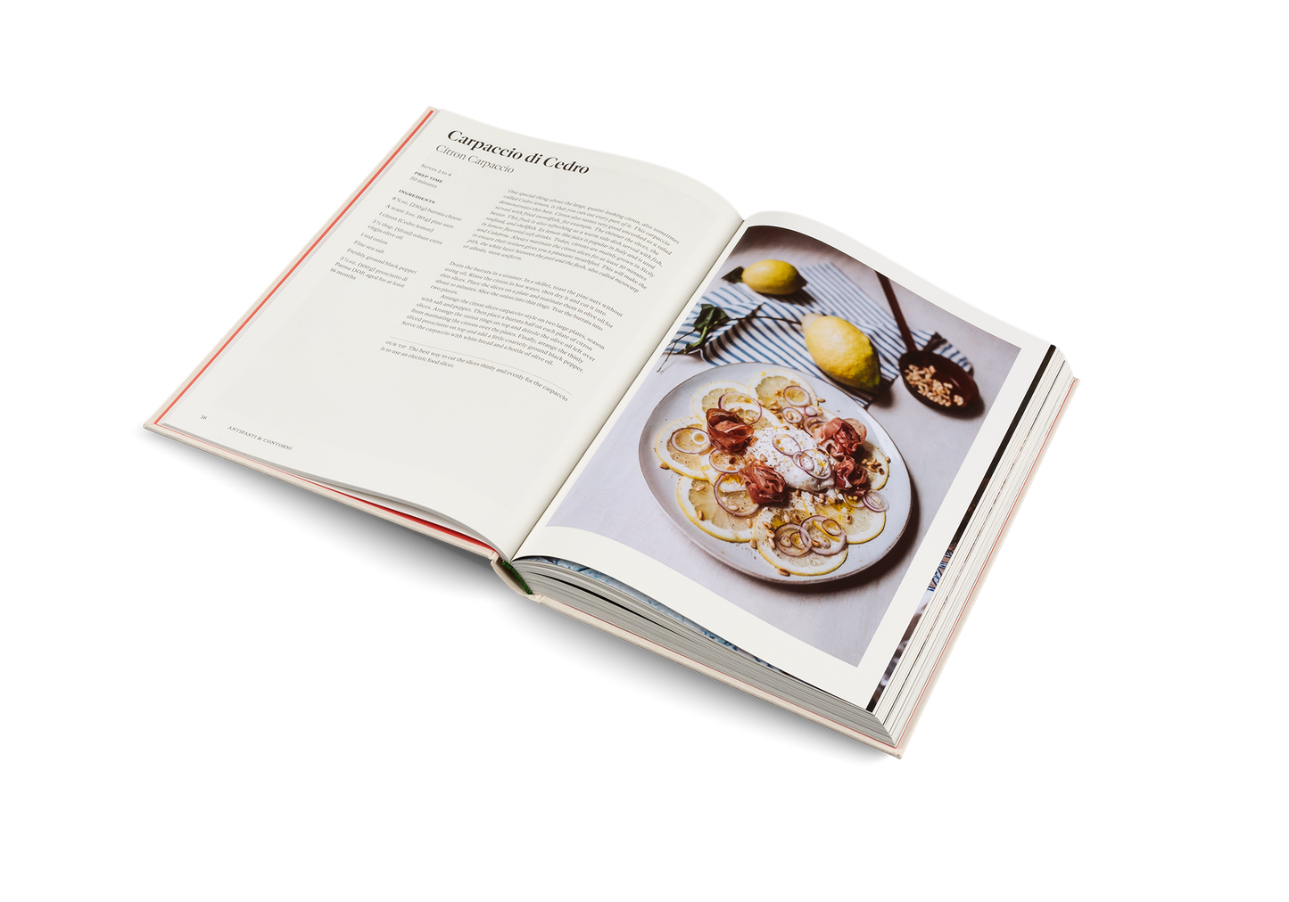 Open cookbook showing a page with a recipe for Carpanelli Cacio