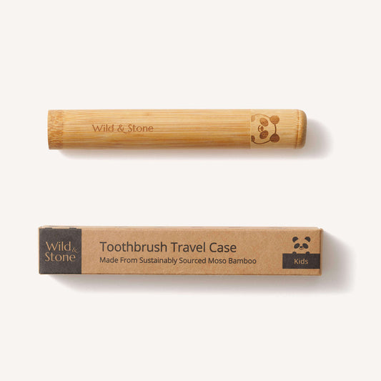 Bamboo Toothbrush Travel Holder - Child with cute panda design and packaging from Wild & Stone.