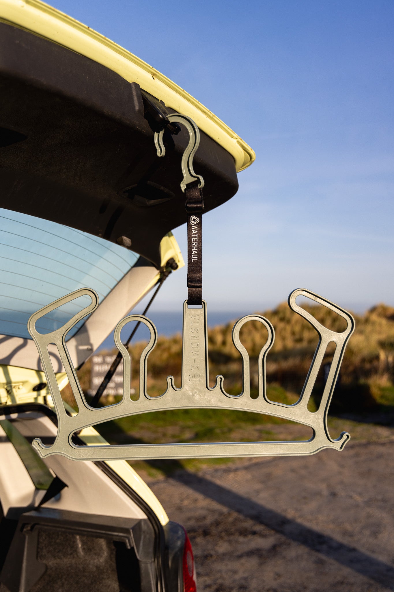 C-Monsta x Waterhaul wetsuit hanger from Eco-Friendly-Online-Shop, crafted from recycled marine plastics for sustainable surf and watersports gear storage.