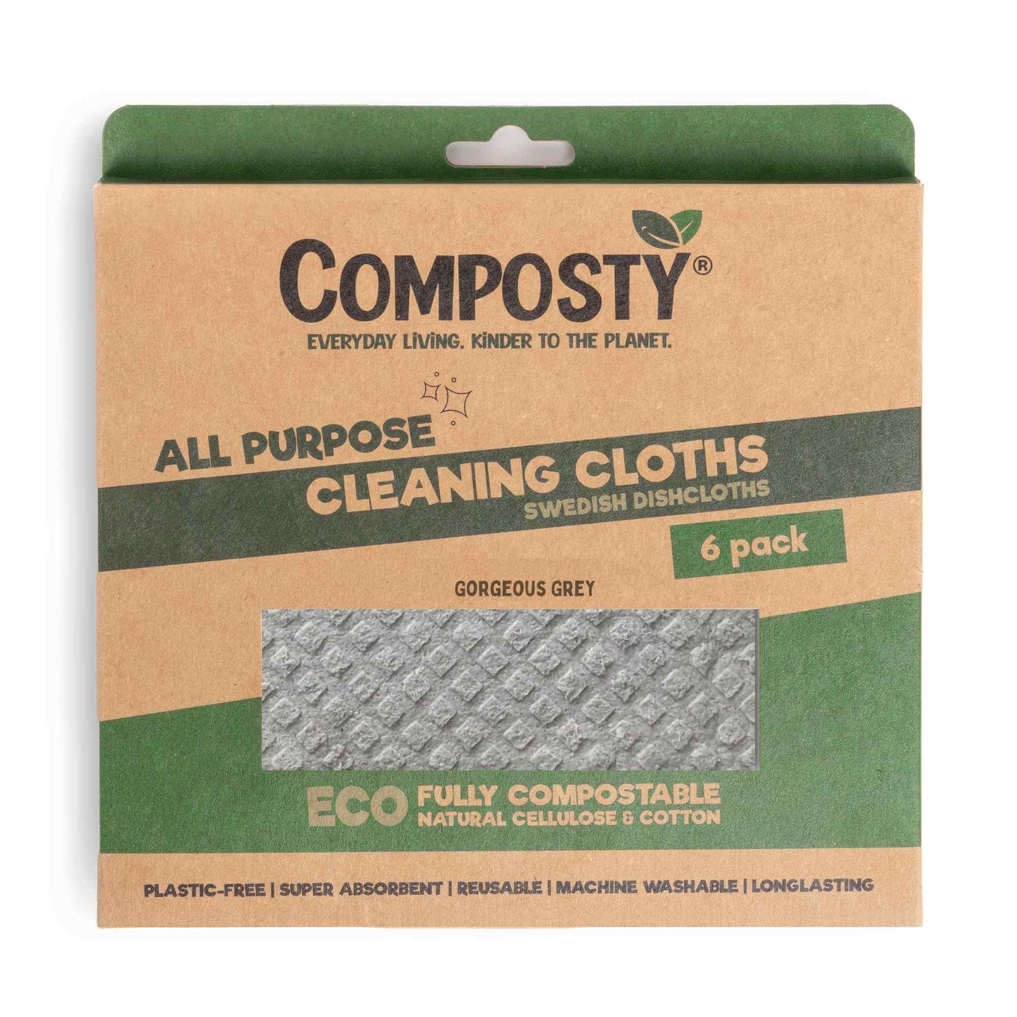 All-Purpose Eco Cloths (Swedish Dishcloths) | 6 Pack, Composty brand, eco-friendly cleaning solution.