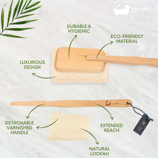 Eco Bath London Natural Loofah Brush - Premium Loofah Body Brush with Handle