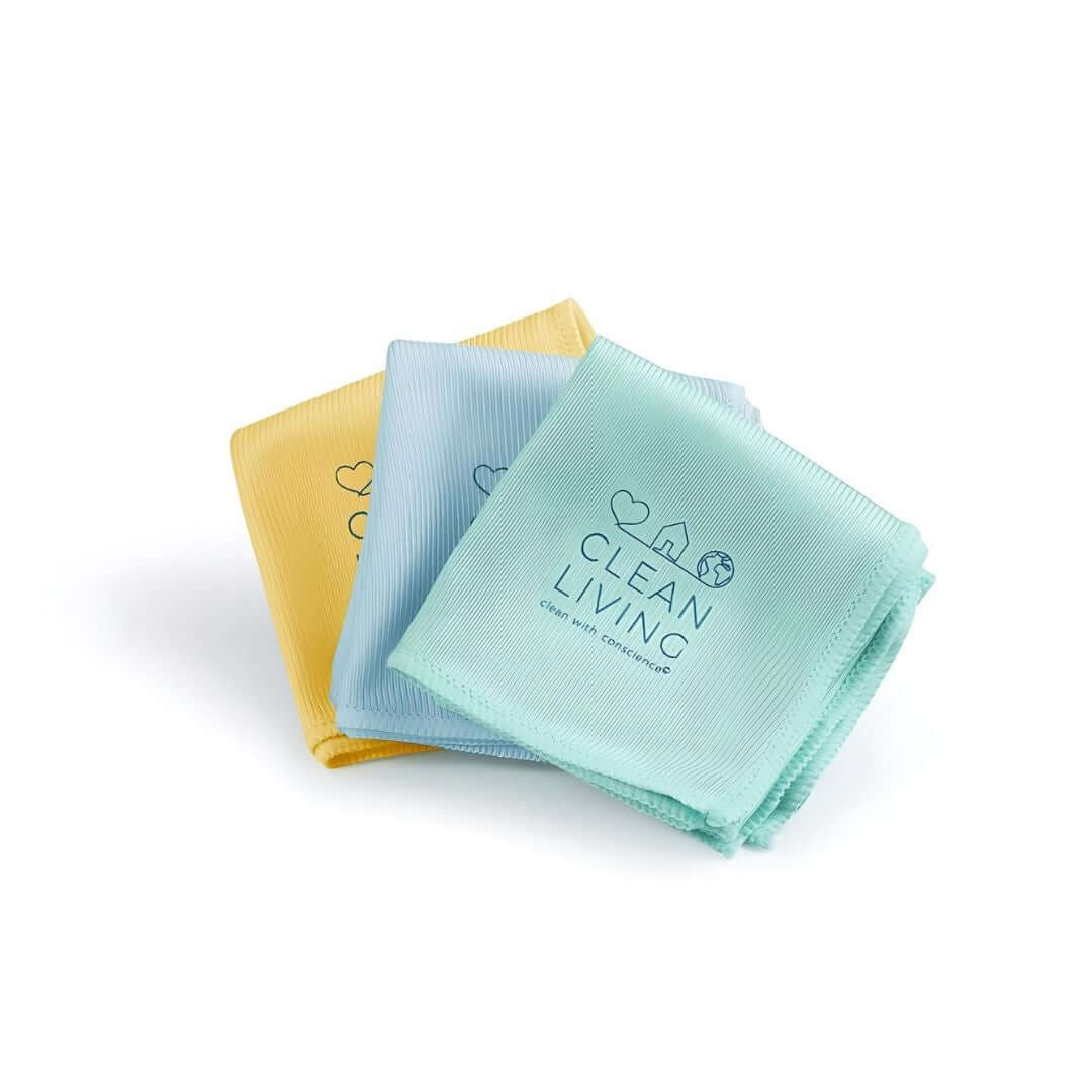Eco Friendly, Probiotic, Complete Cleaning Kit - three colorful cleaning cloths for an effective and sustainable clean.