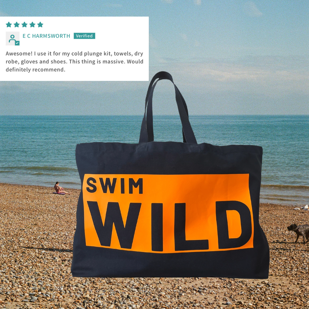 Jumbo Swim Wild Bag in navy and neon orange from Eco-Friendly-Online-Shop, offering a spacious, water-resistant design for sustainable open-water adventures.