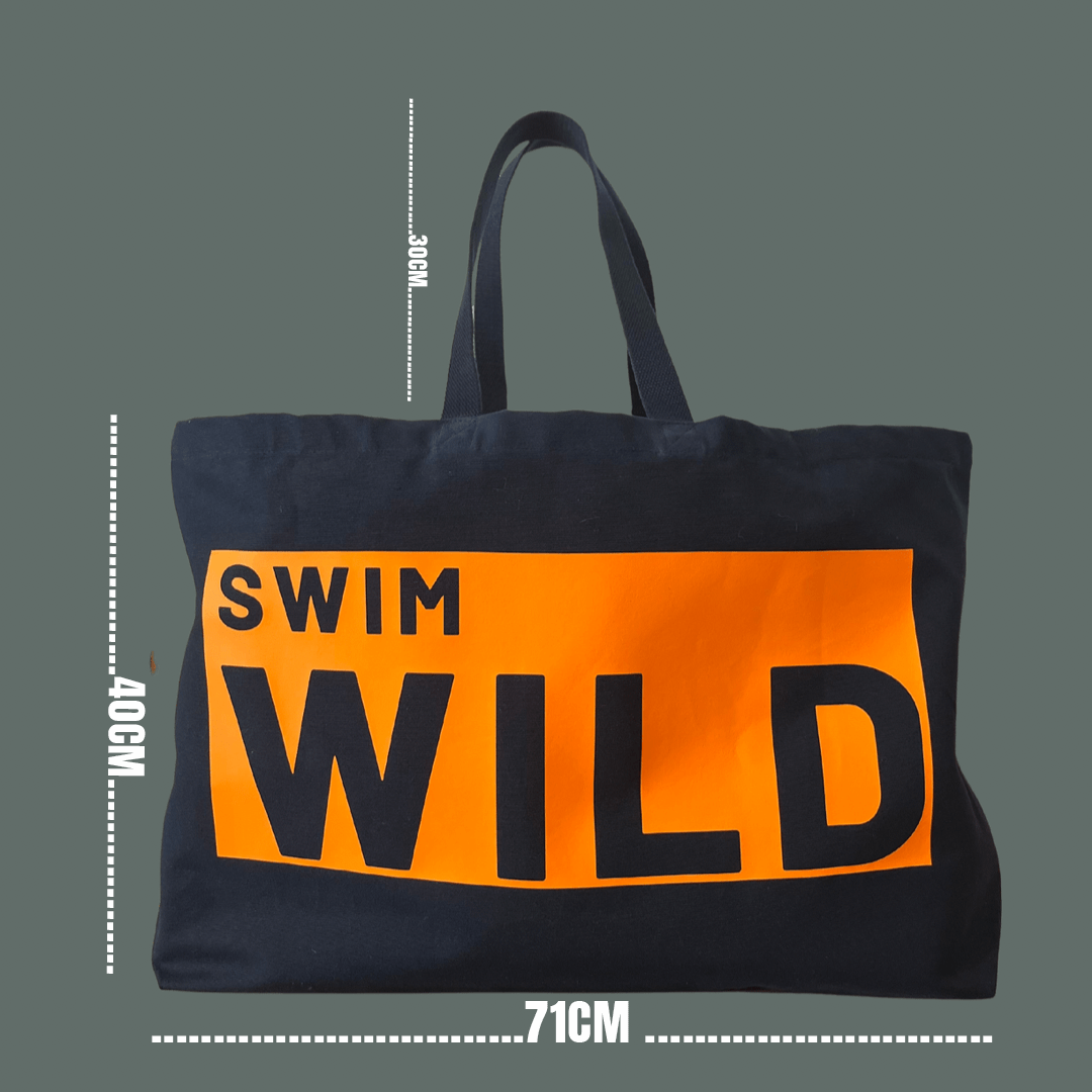 Jumbo Swim Wild Bag in navy and neon orange from Eco-Friendly-Online-Shop, offering a spacious, water-resistant design for sustainable open-water adventures.