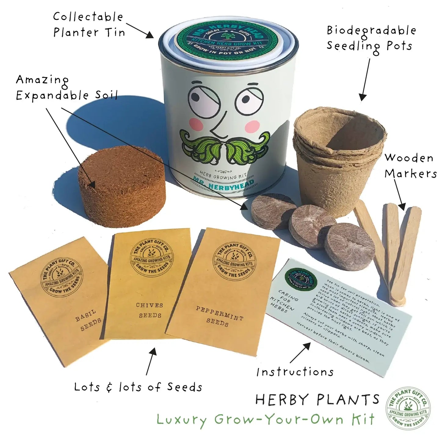 Mr Herbyhead Eco Grow Your Own Plant Kit, a sustainable gardening gift for growing fresh herbs at home Eco-Friendly-Online-Shop