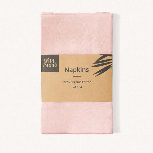Organic Cotton Napkins - Set of 4 in pink packaging showcasing 100% organic cotton quality.