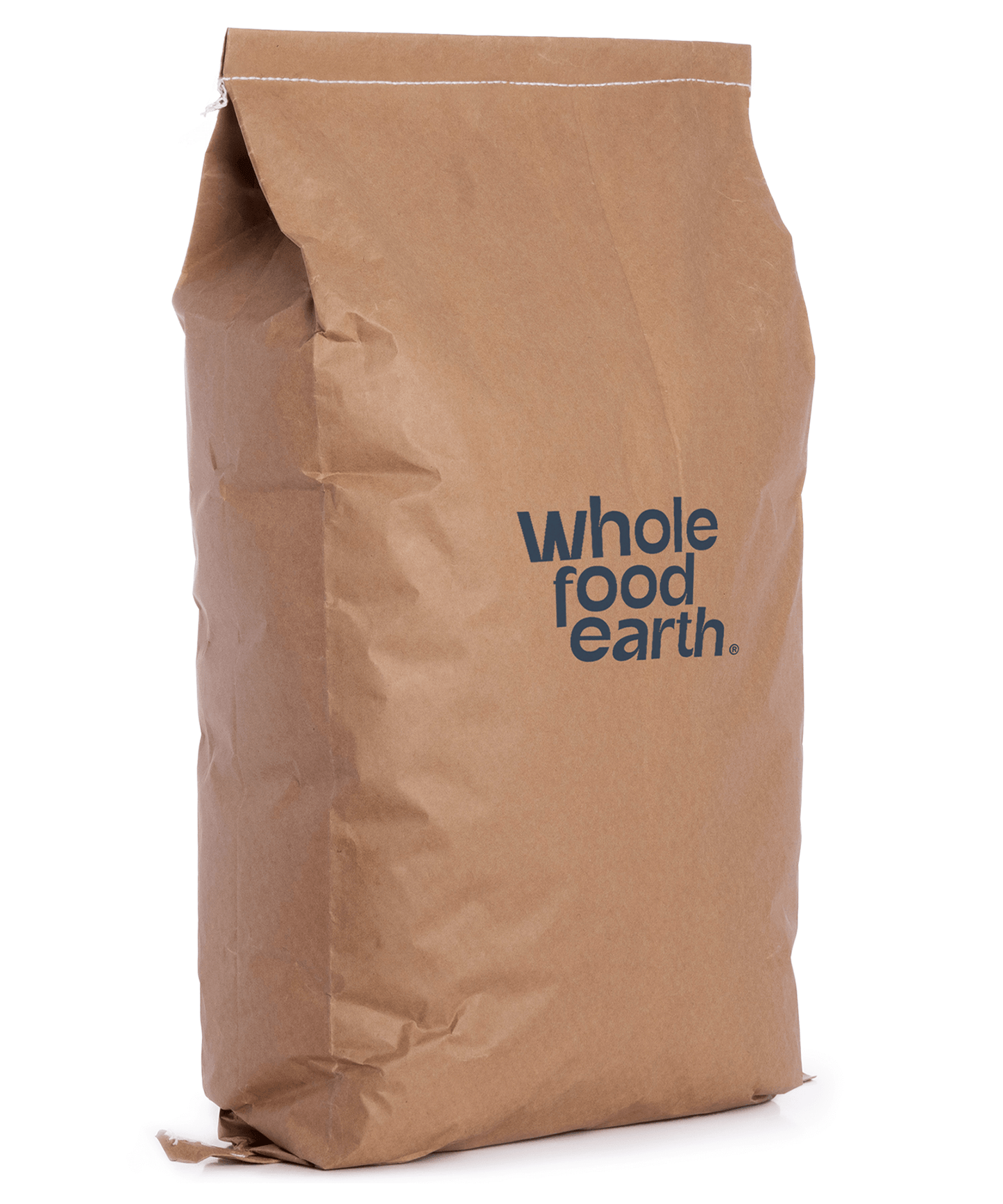 Brown paper bag with 'Whole Food Earth' text on a white background