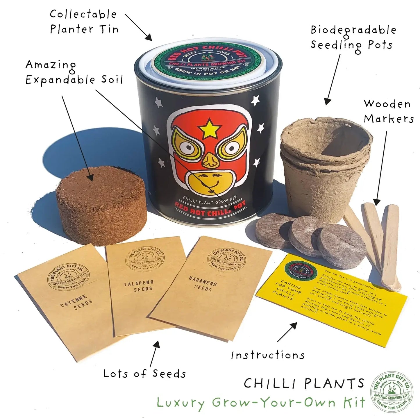 Red Hot Chilli Pot Grow Your Own Plant Kit, a spicy gardening gift for cultivating fresh chillies at home.