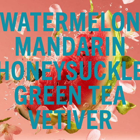 Watermelons Fragrance 100ml with notes of mandarin, honeysuckle, green tea, and vetiver for a refreshing scent.