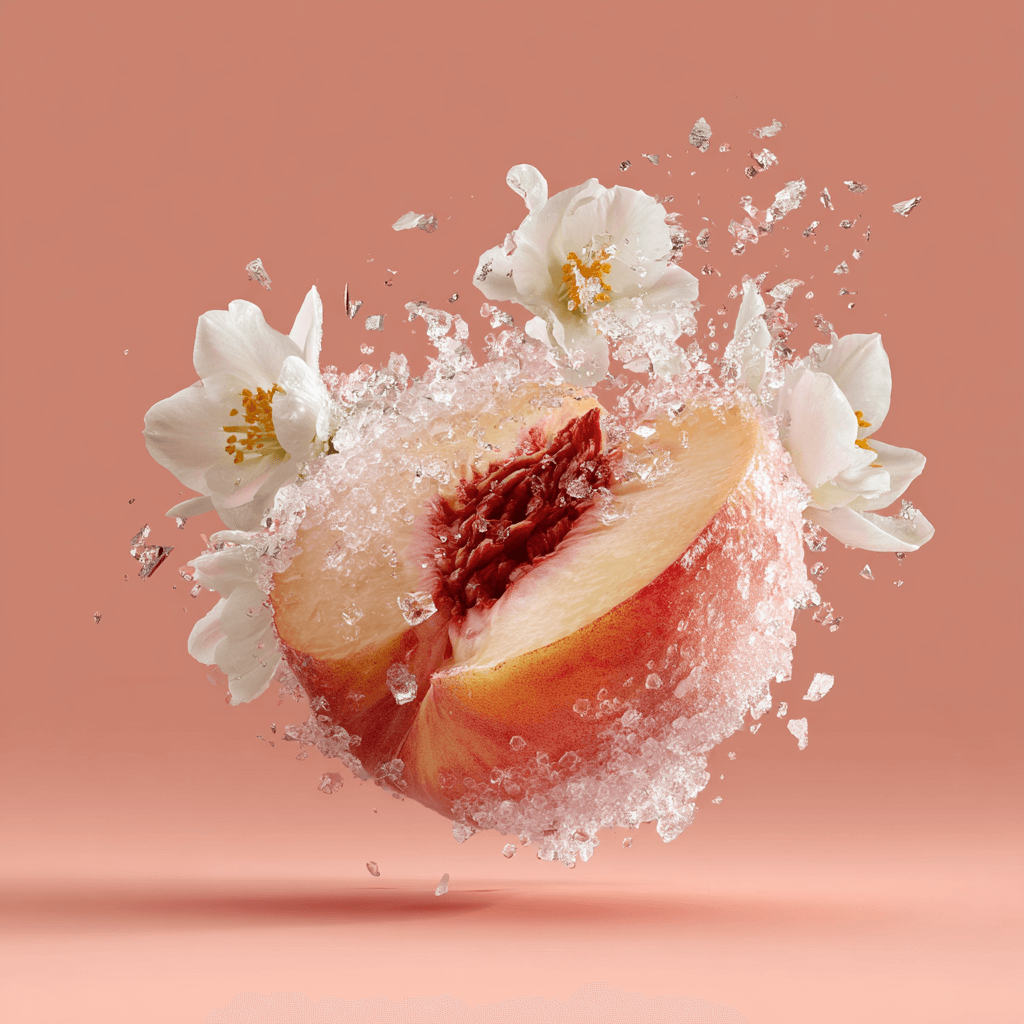 White Peaches Fragrance 100ml with peach and flowers in a refreshing, vibrant burst.
