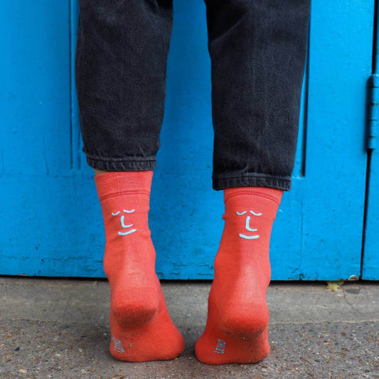 Leiho Unisex Coral Bamboo Socks in warm coral colour, soft breathable sustainable eco-friendly gift UK from ALEWK.CLUB Brighton
