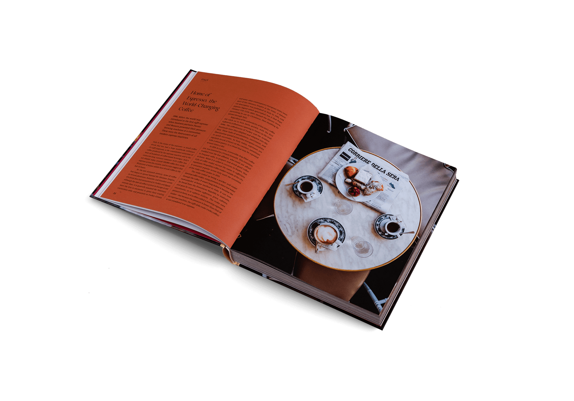 Open book with a page featuring a close-up of a mechanical device on a white background