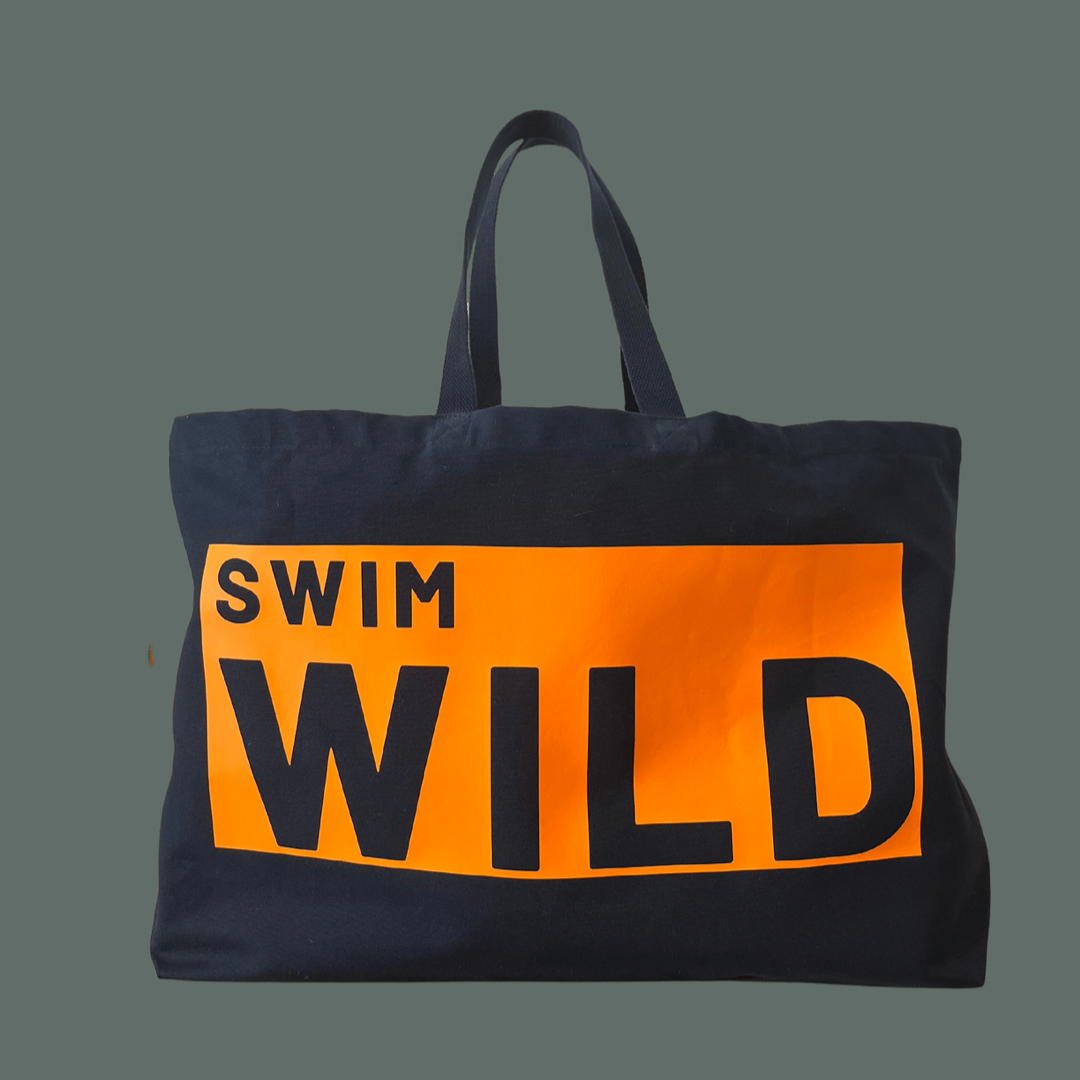 Large Jumbo Swim Wild Oversized Canvas Tote Bag - Navy/Neon Orange