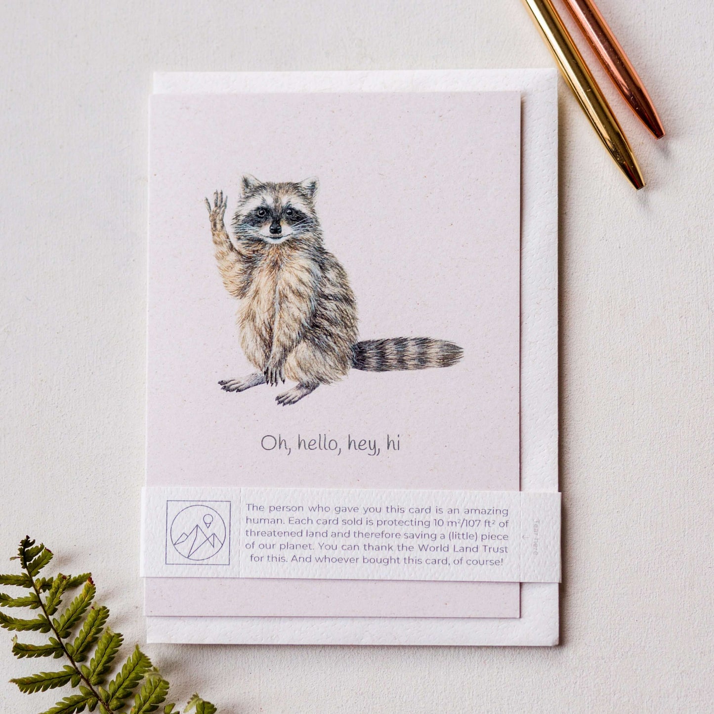 Animal Lover Charity Greeting Card featuring a cute raccoon waving, eco friendly greeting cards from our online shop in UK.
