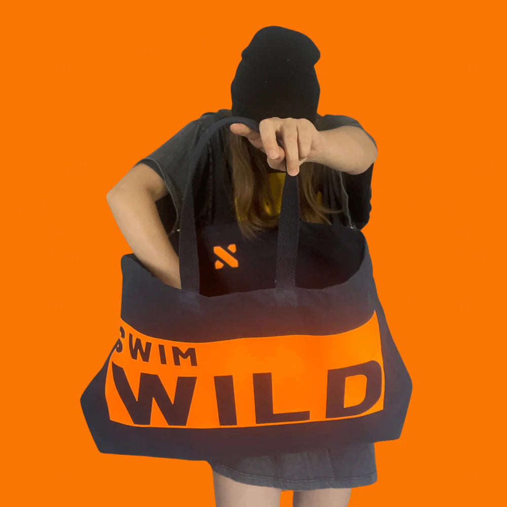 Large Jumbo Swim Wild Oversized Canvas Tote Bag - Navy/Neon Orange