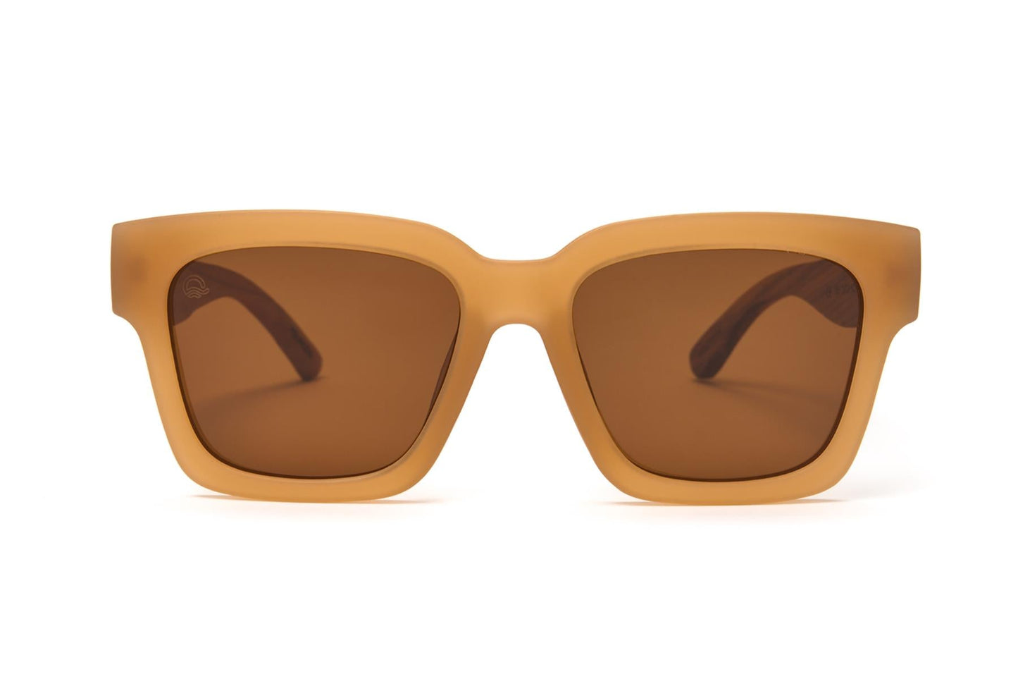 Brown sunglasses with a white background