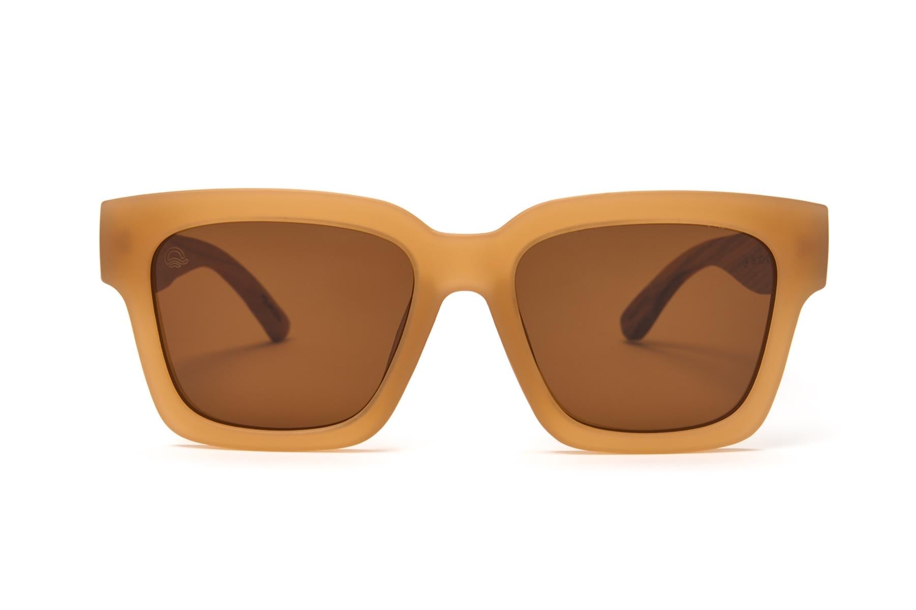 Brown sunglasses with a white background