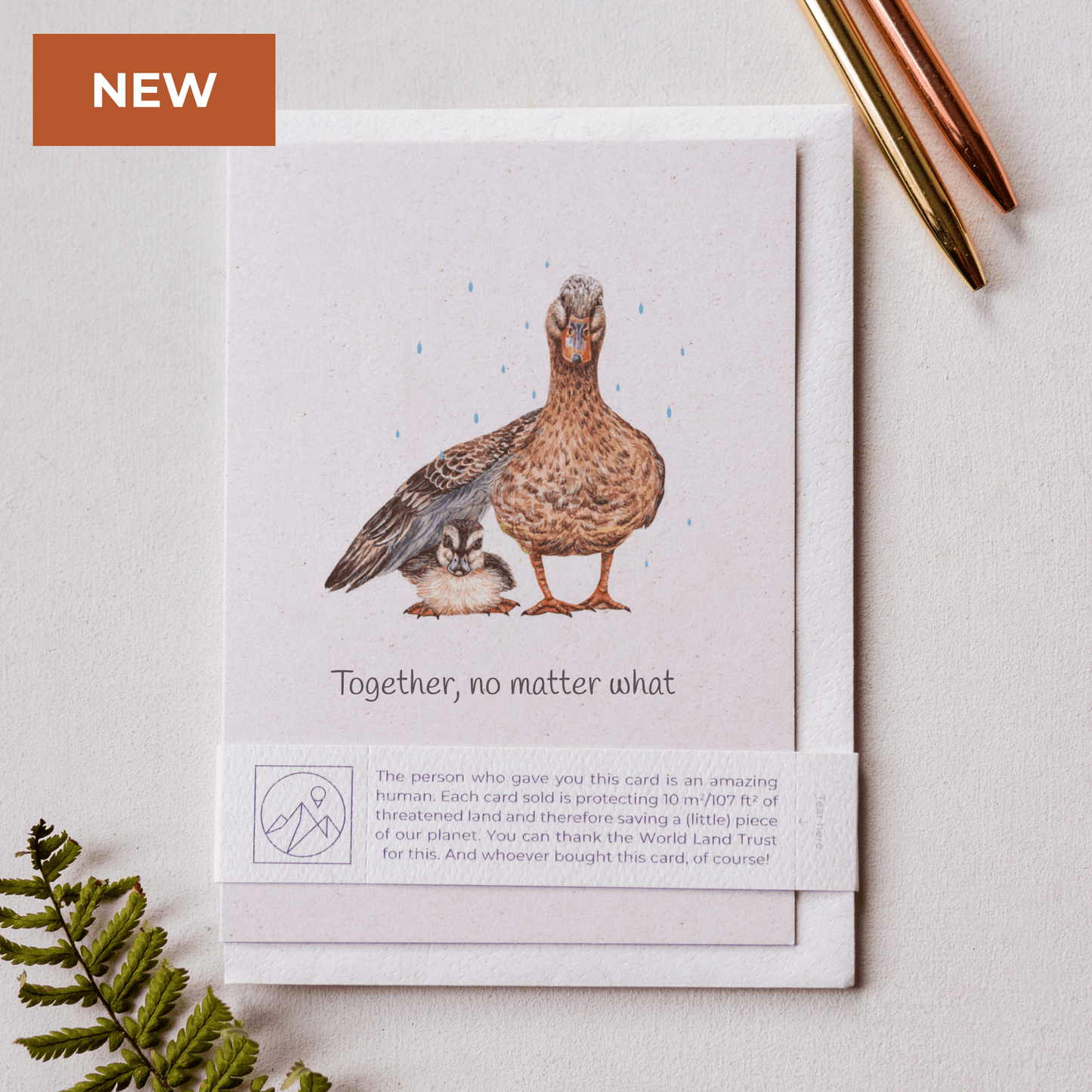 Animal Lover Charity Greeting Card featuring a duck and its chick with a message of togetherness.