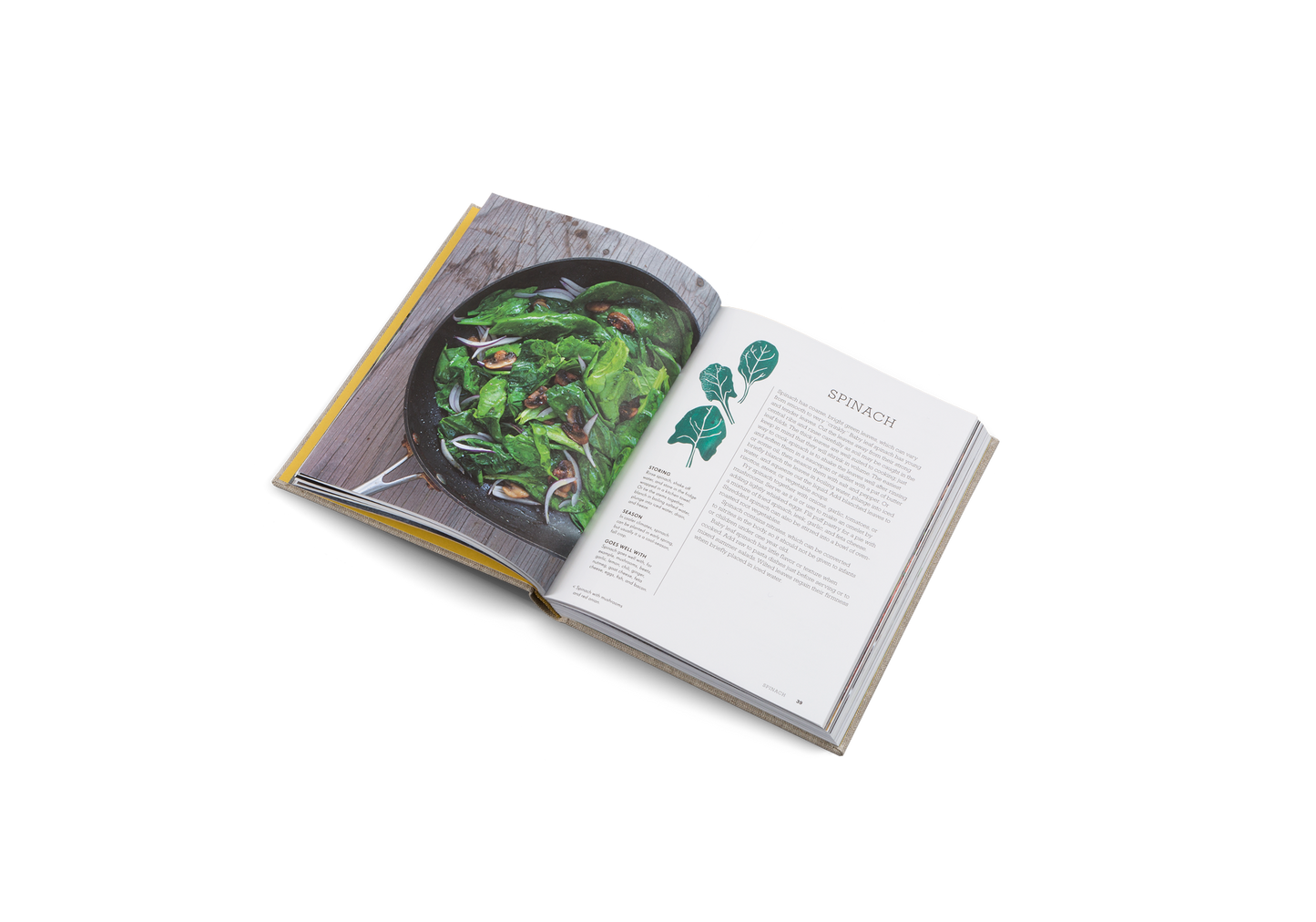 Open cookbook showing a page with a salad recipe on a white background
