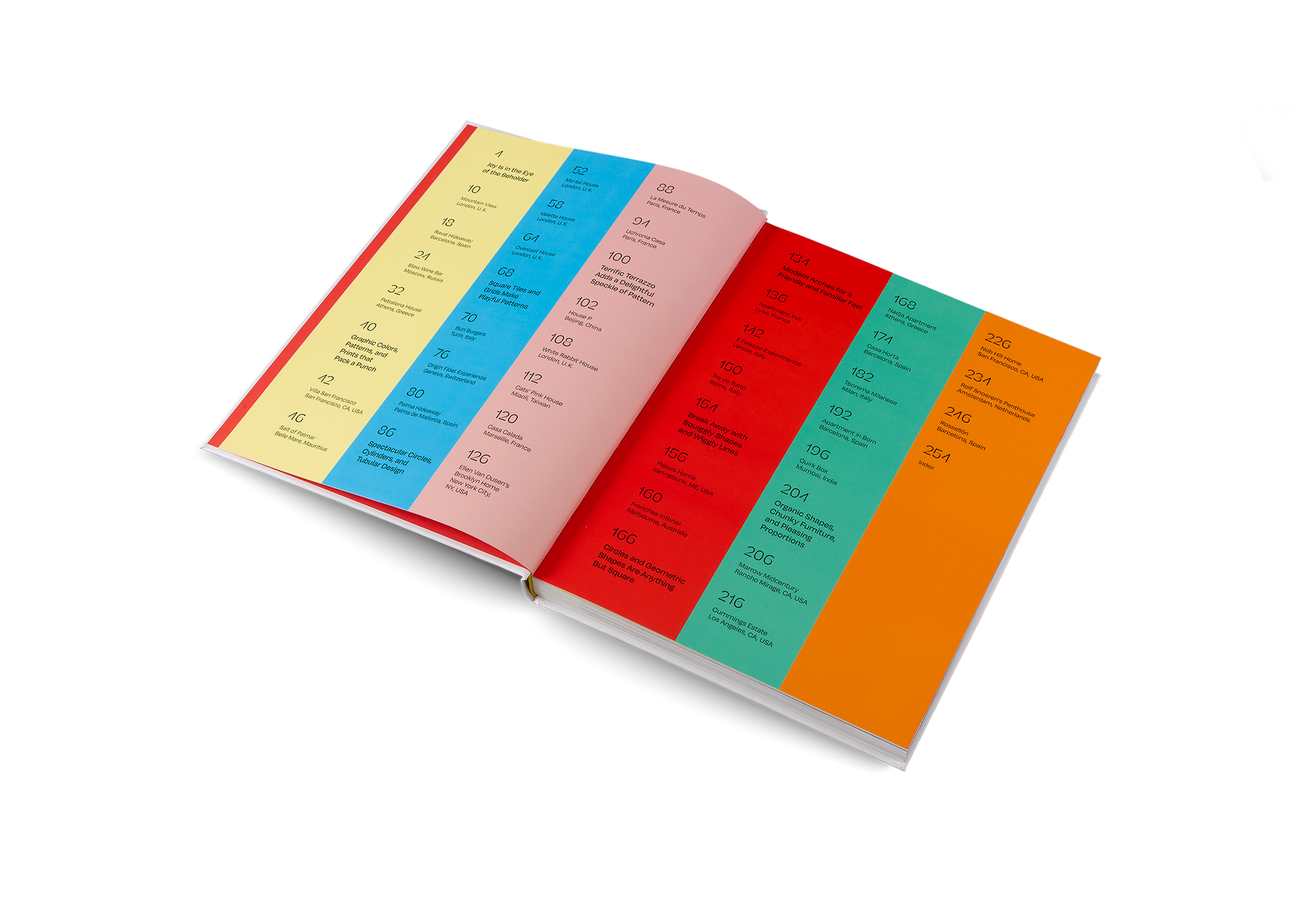 Open book with colorful pages on a white background