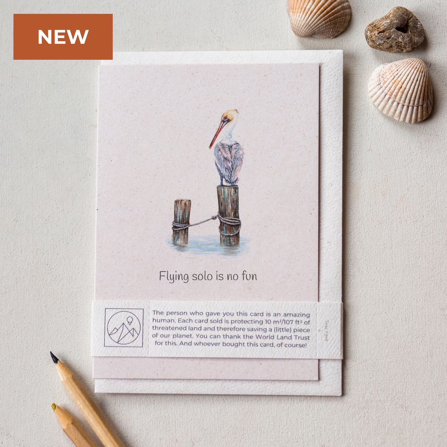 Animal Lover Charity Greeting Card featuring a pelican with a message, eco Friendly Online Shop in UK, Brighton and Hove.