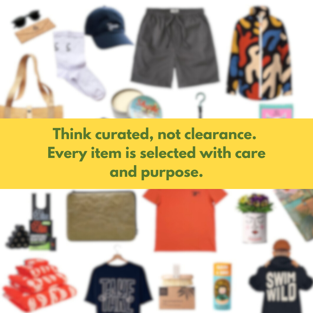 Blurred image of various clothing and accessories with a text overlay about selection criteria.