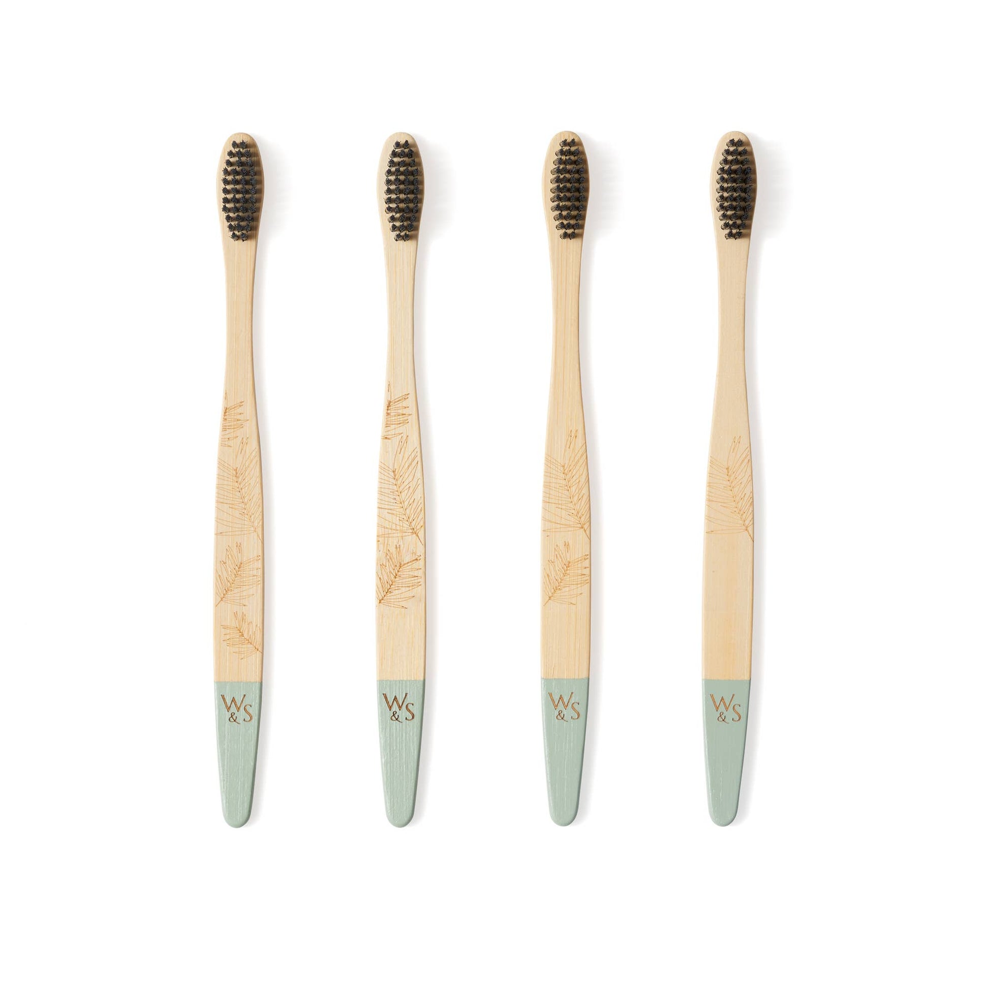 Adult bamboo toothbrush FSC 100% 4-pack with medium bristles from Eco-Friendly-Online-Shop, offering a sustainable, plastic-free option for everyday oral care.