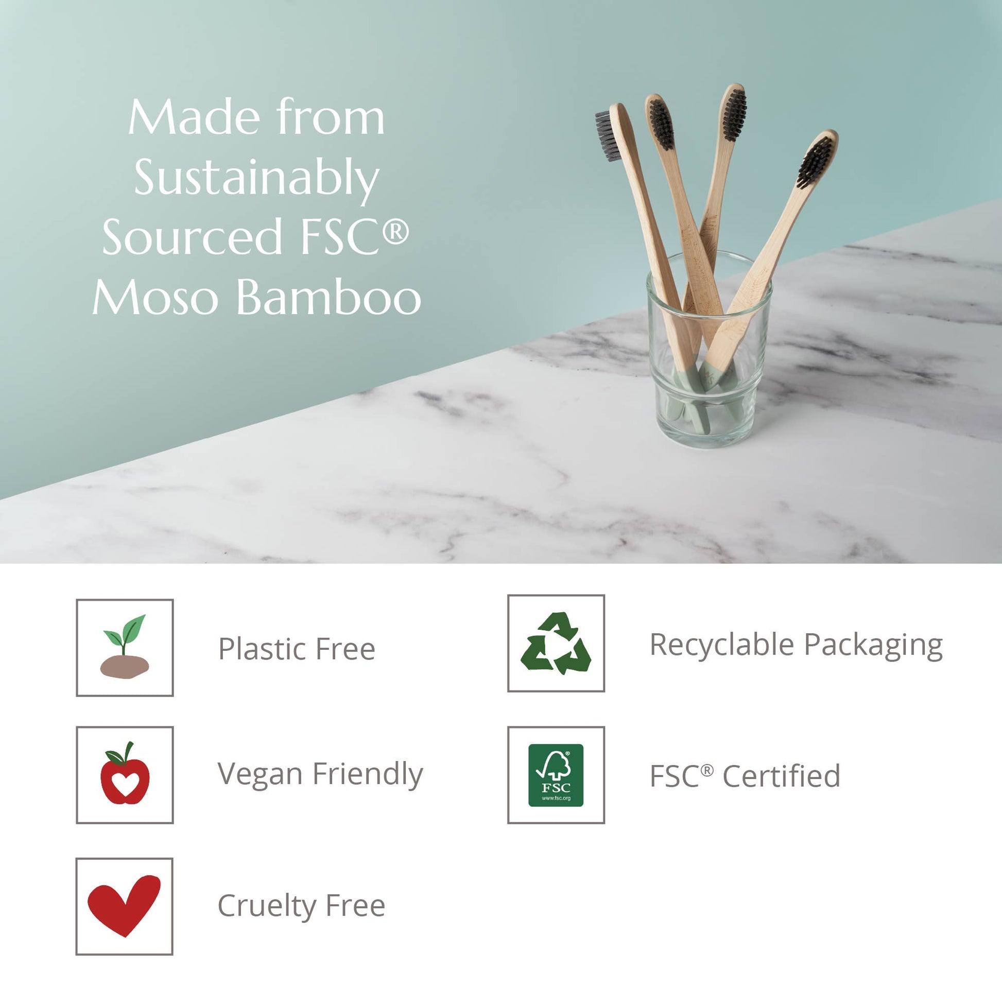 Adult bamboo toothbrush FSC 100% 4-pack with medium bristles from Eco-Friendly-Online-Shop, offering a sustainable, plastic-free option for everyday oral care.