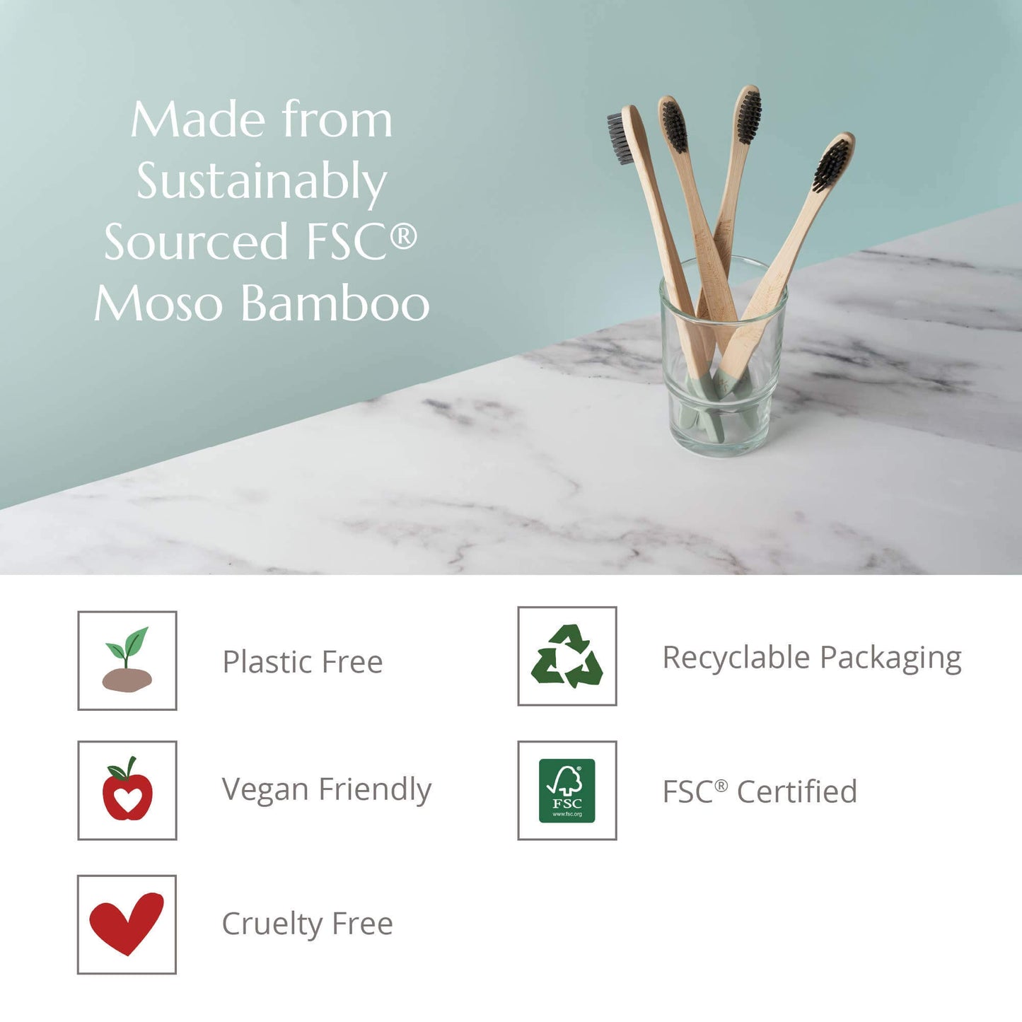 Adult bamboo toothbrush FSC 100% 4-pack with medium bristles from Eco-Friendly-Online-Shop, offering a sustainable, plastic-free option for everyday oral care.