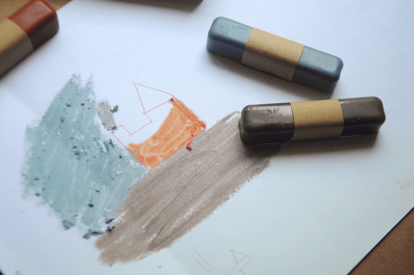 All Natural Beeswax Oil Pastels | Set of 8 Oil Pastels in Soft Pastel Colours with a child's drawing.