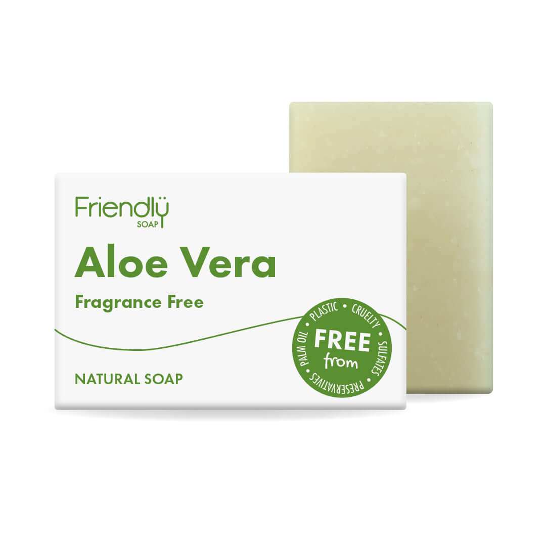 Aloe Vera soap bar with packaging on a white background