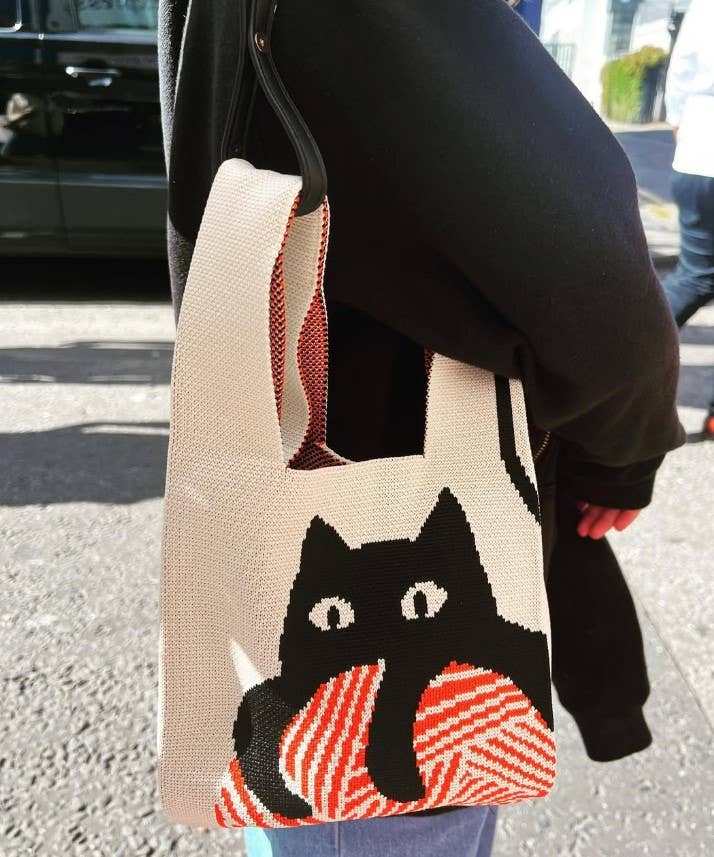 Cat Knitted Reusable Market Bag-Tote Bag-Giftable