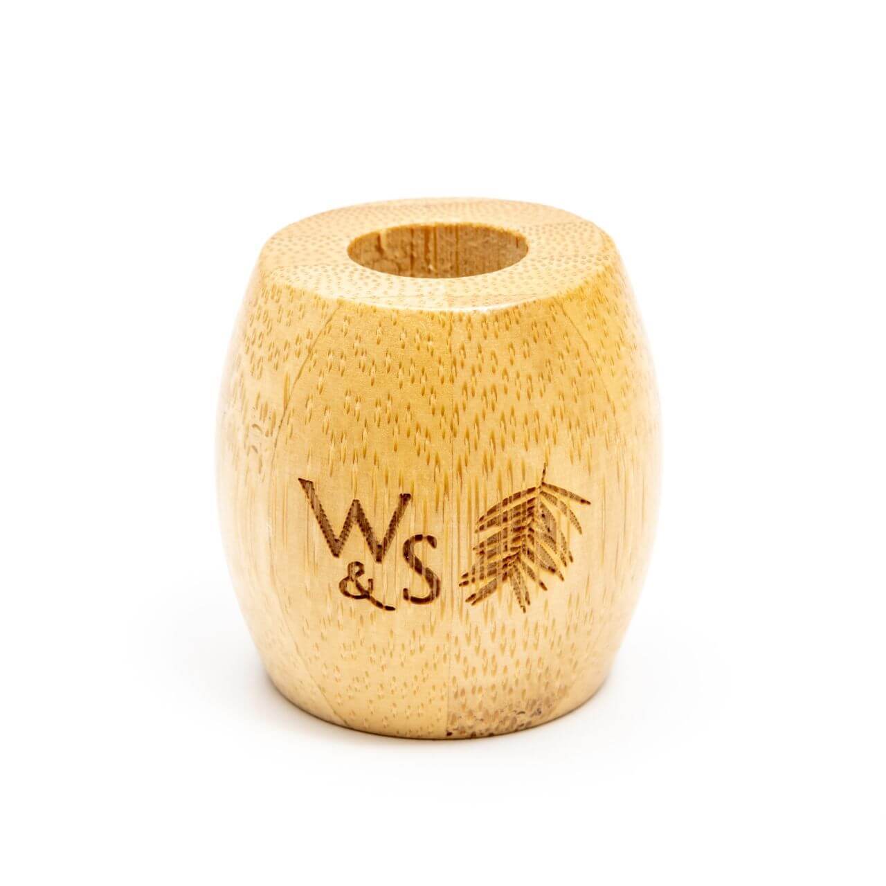 Wooden product with 'W&S' branding on a white background