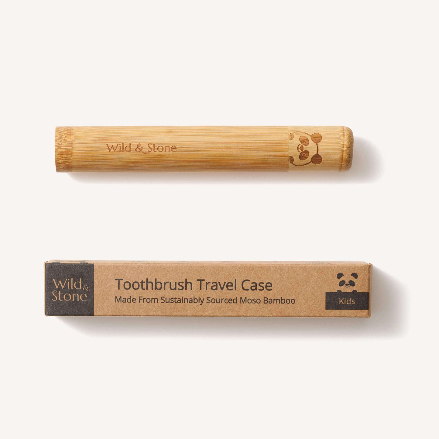 Bamboo Toothbrush Travel Holder - Child with cute panda design and packaging from Wild & Stone.