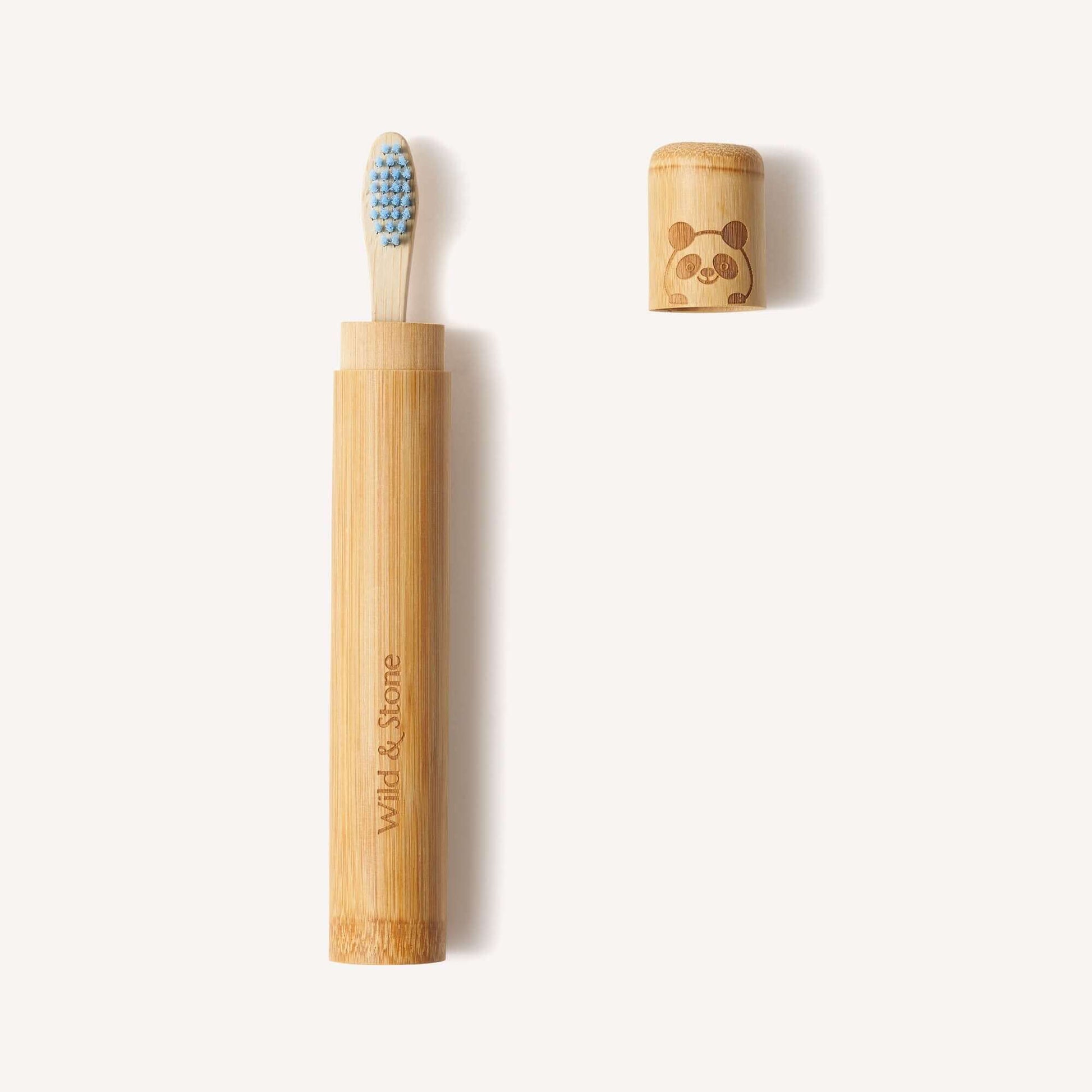 Bamboo Toothbrush Travel Holder - Child featuring cute panda design and child-friendly toothbrush.