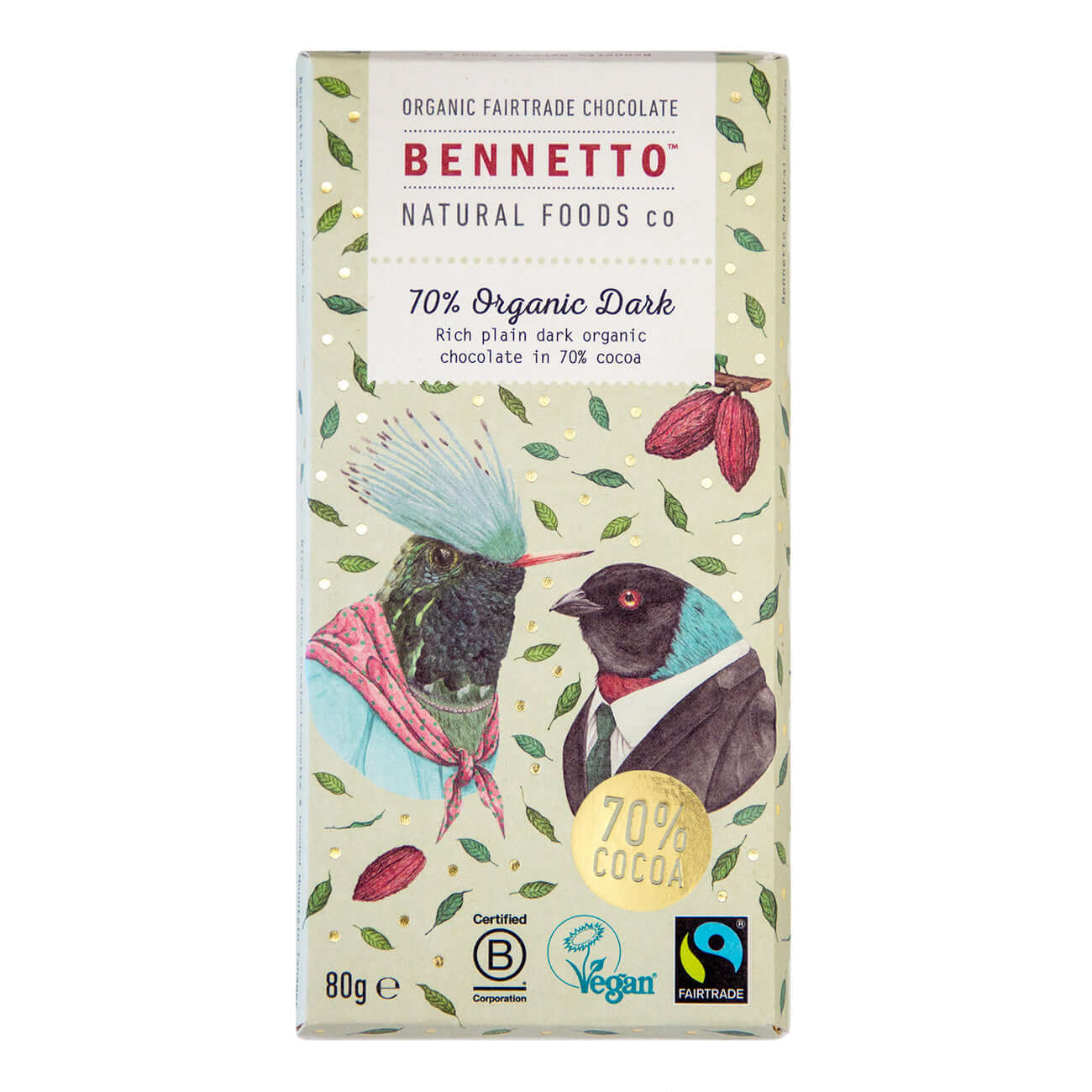 70% Organic Dark chocolate bar featuring eco-friendly design, from Brighton and Hove's online shop.
