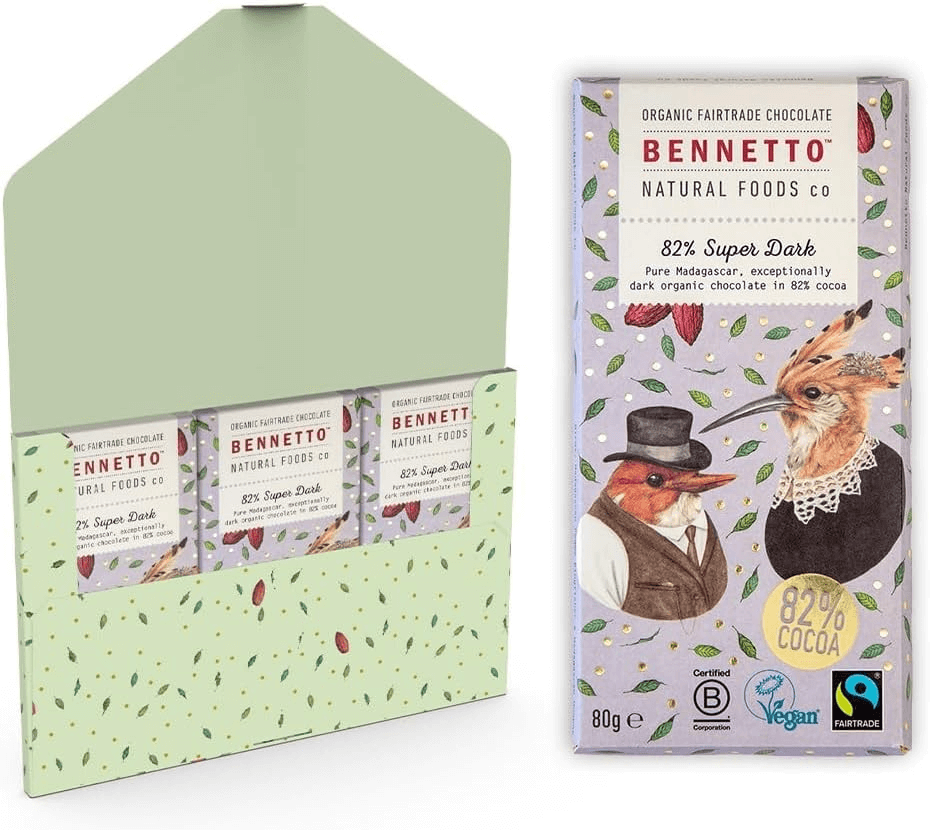 82% Super Dark organic chocolate bar from Bennett's Natural Foods Co, eco friendly online shop in the UK, Brighton and Hove.