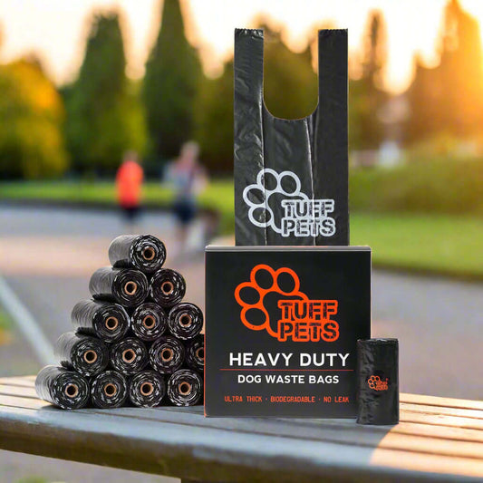 Tuff Pets heavy-duty dog waste bags with packaging on a white background