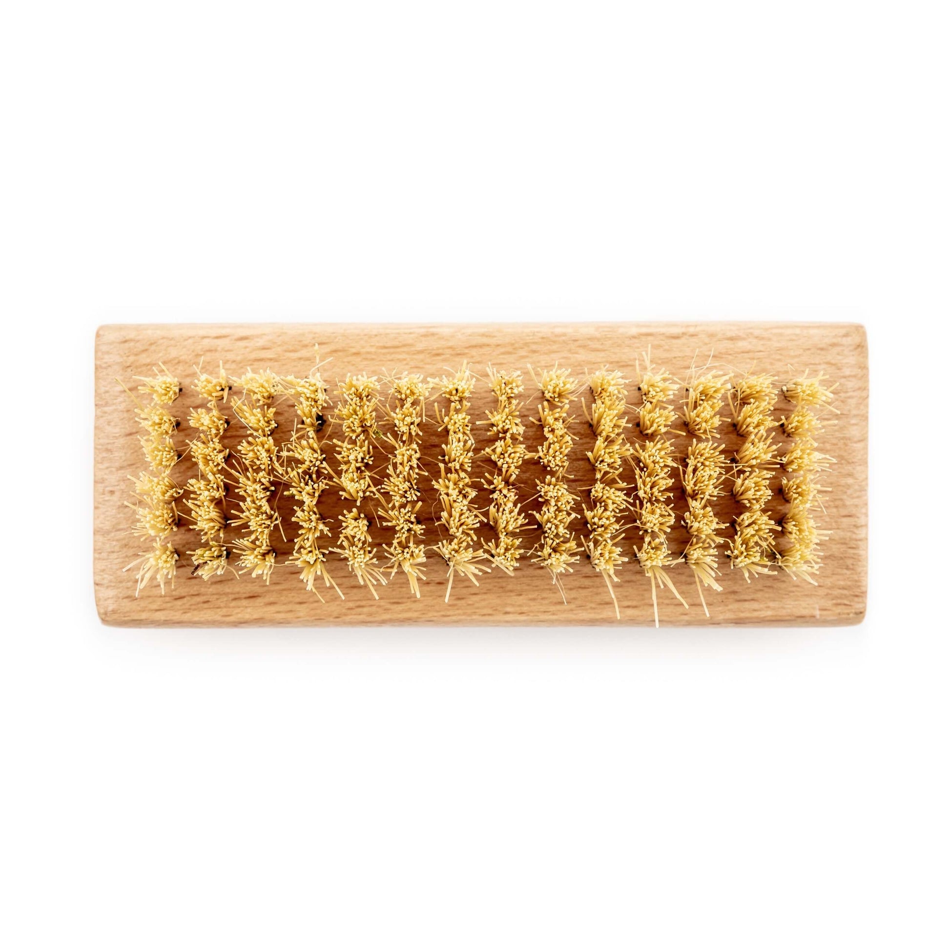 Wooden brush with natural bristles on a white background