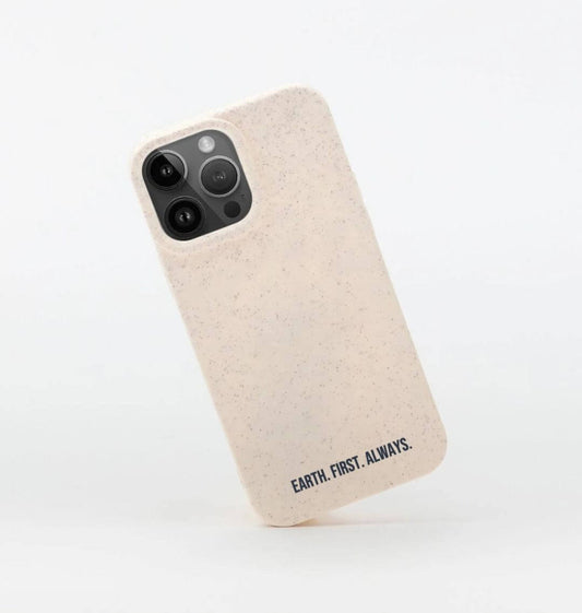 Earth. First. Always. biodegradable phone case showcasing eco-friendly design and texture, available at an eco-friendly online shop UK.