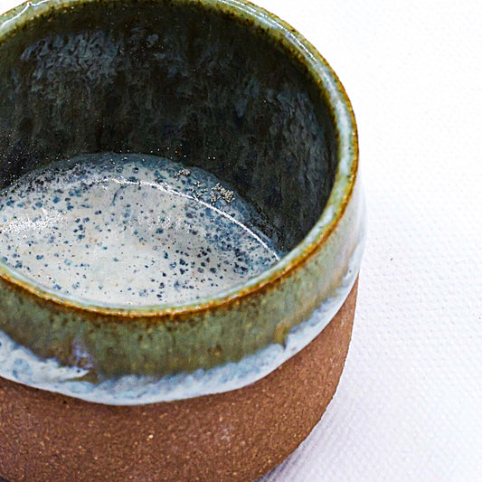 Bluverde Picollo Handmade Ceramic Terra Stoneware Espresso Mug interior view showcasing its unique glaze and eco-friendly design.