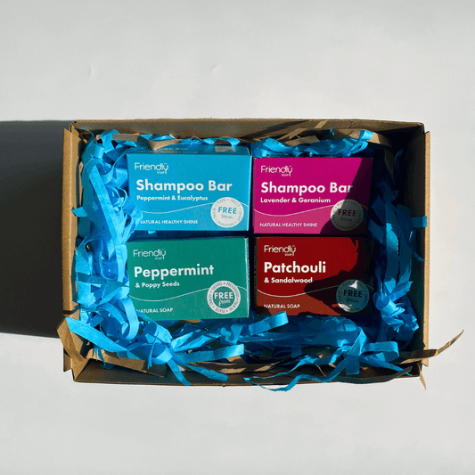 Botanical Bliss Hair and Body Bundle Eco-Friendly with shampoo bars in a gift box.