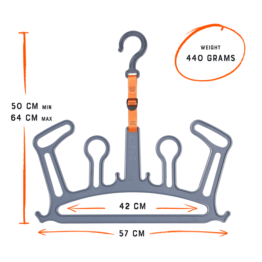 C-Monsta Wetsuit Hanger V2 (UK) dimensions and weight specifications for surfers and divers.