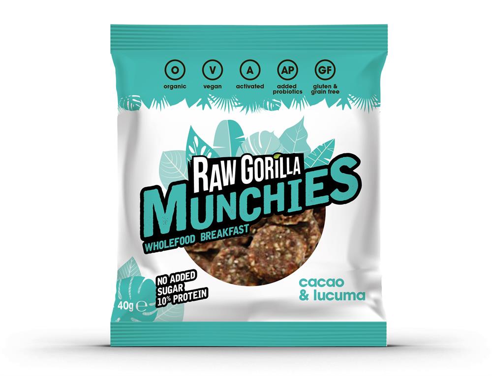 Cacao & Lucuma Munchies - 40g - Raw Gorilla pack featuring eco friendly snack from an eco friendly online shop in Brighton and Hove.