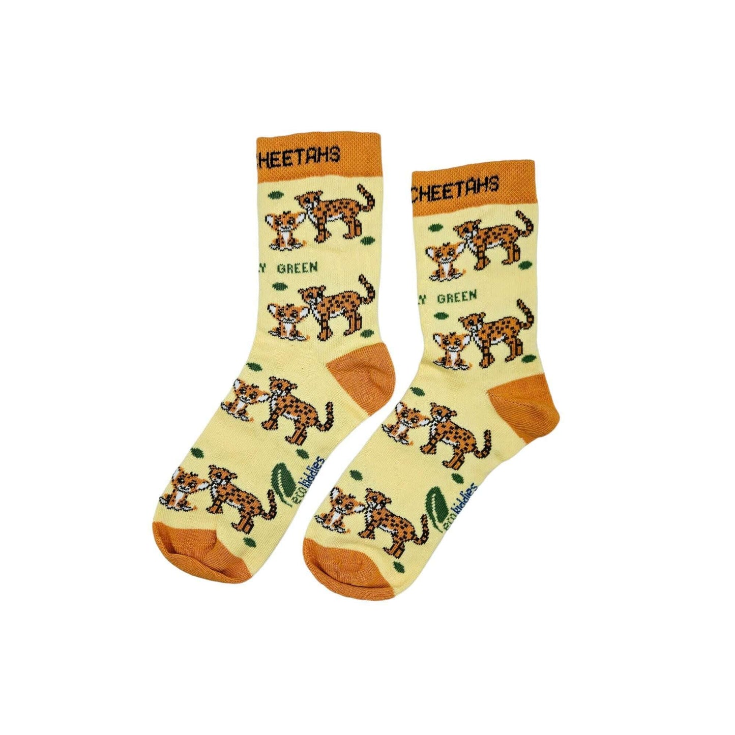 Pair of socks with cheetah pattern on a beige background