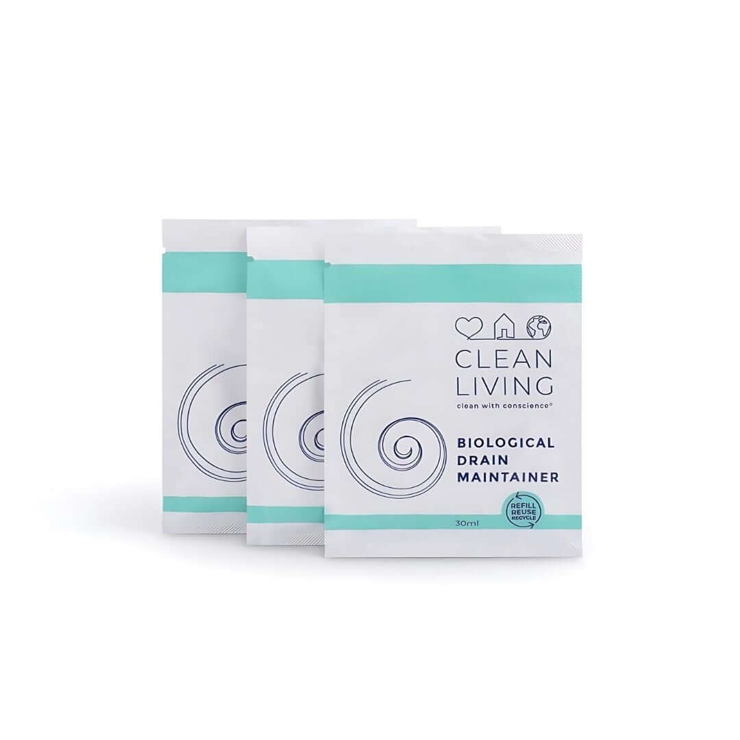 Eco Friendly, Probiotic, Complete Cleaning Kit featuring Biological Drain Maintainer packets.