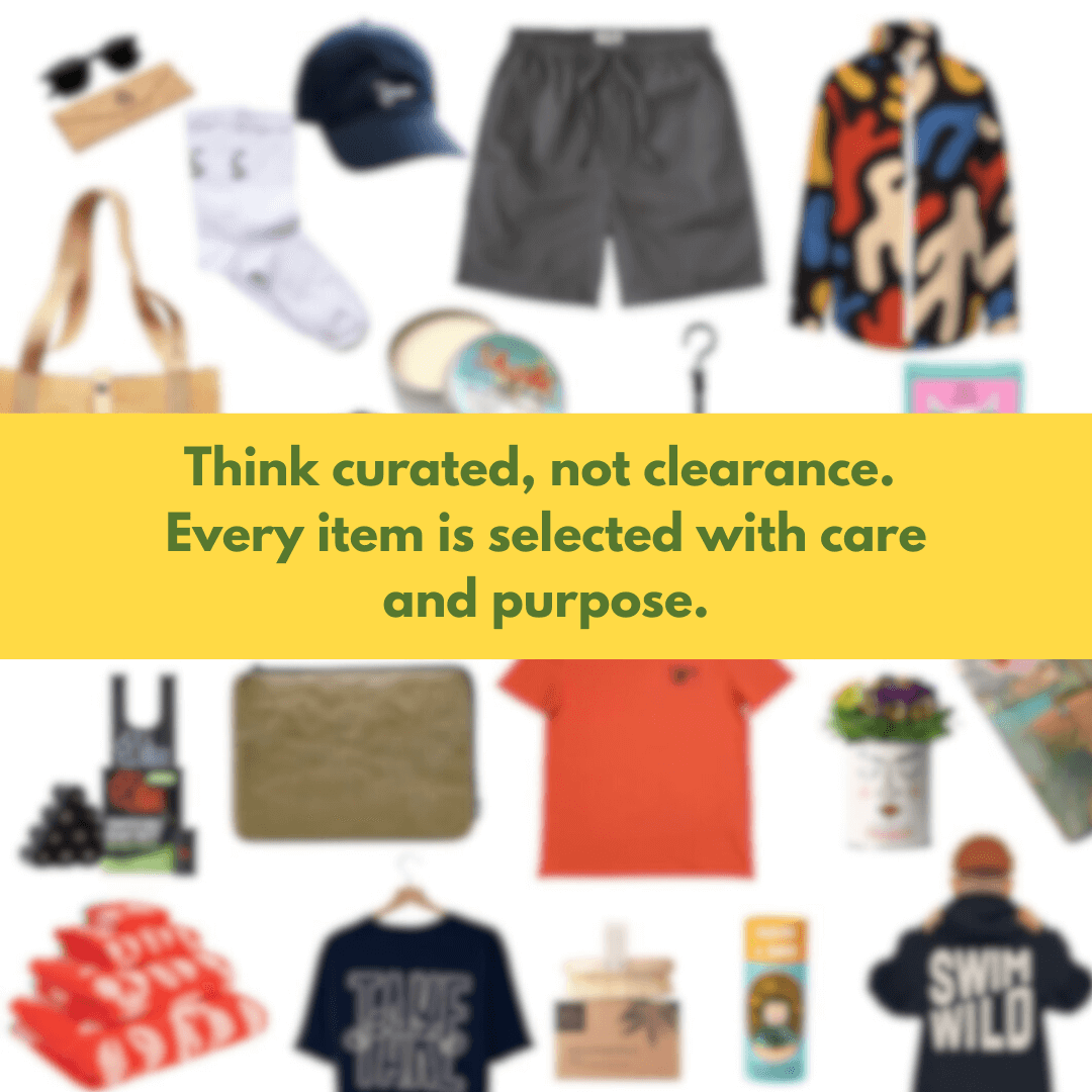 Blurred image of various clothing and accessories with a text overlay about selection criteria.