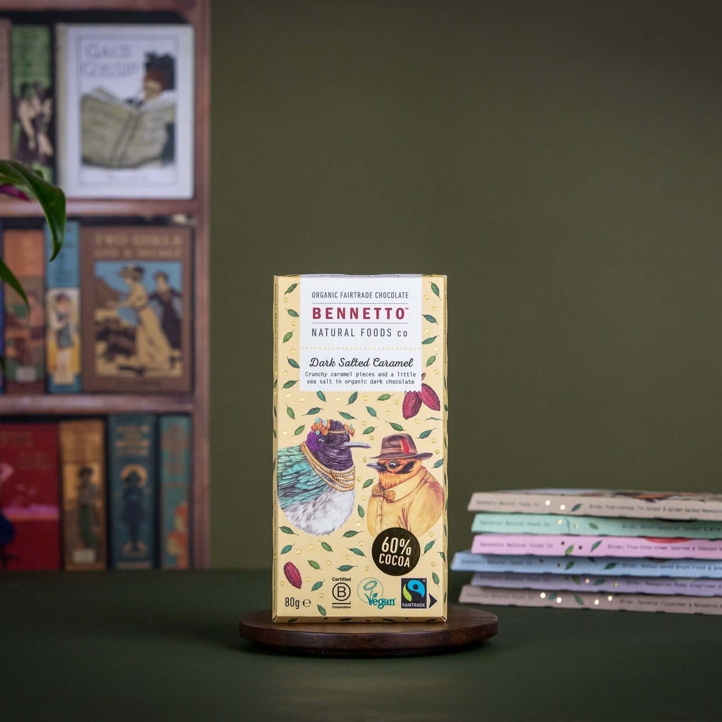 Dark Salted Caramel chocolate packaging from Bennetto Natural Foods Co, eco Friendly Online Shop in UK, Brighton and Hove.